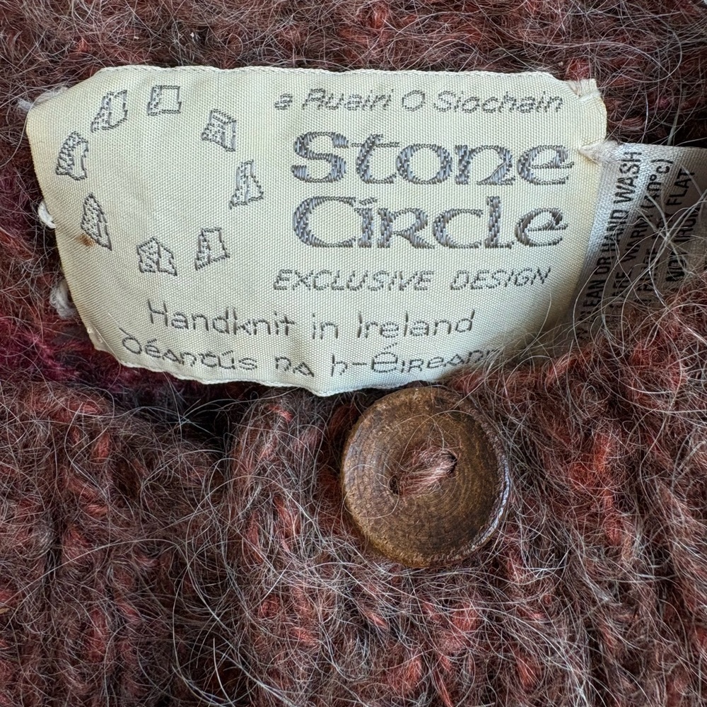Vintage Stone Circle Handknit Ireland Wool Cardigan Boucle Textured Sweater - Picture 7 of 9